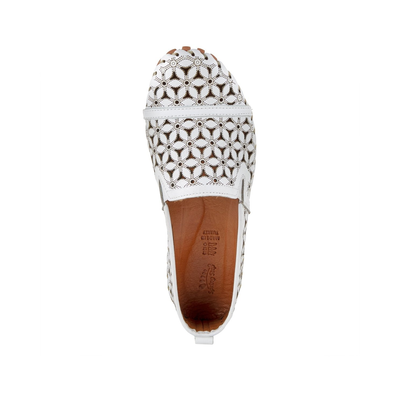 Spring Step Flowerflow White slip-on shoe, top view on white