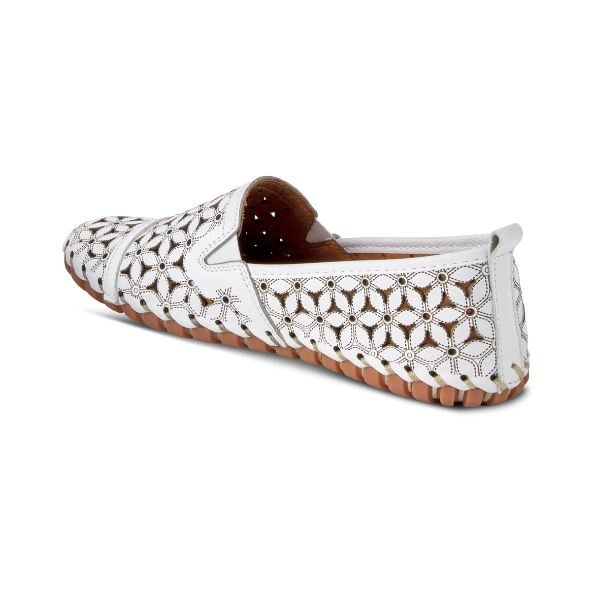 Spring Step Flowerflow White slip-on shoe, rear three-quarter view on white