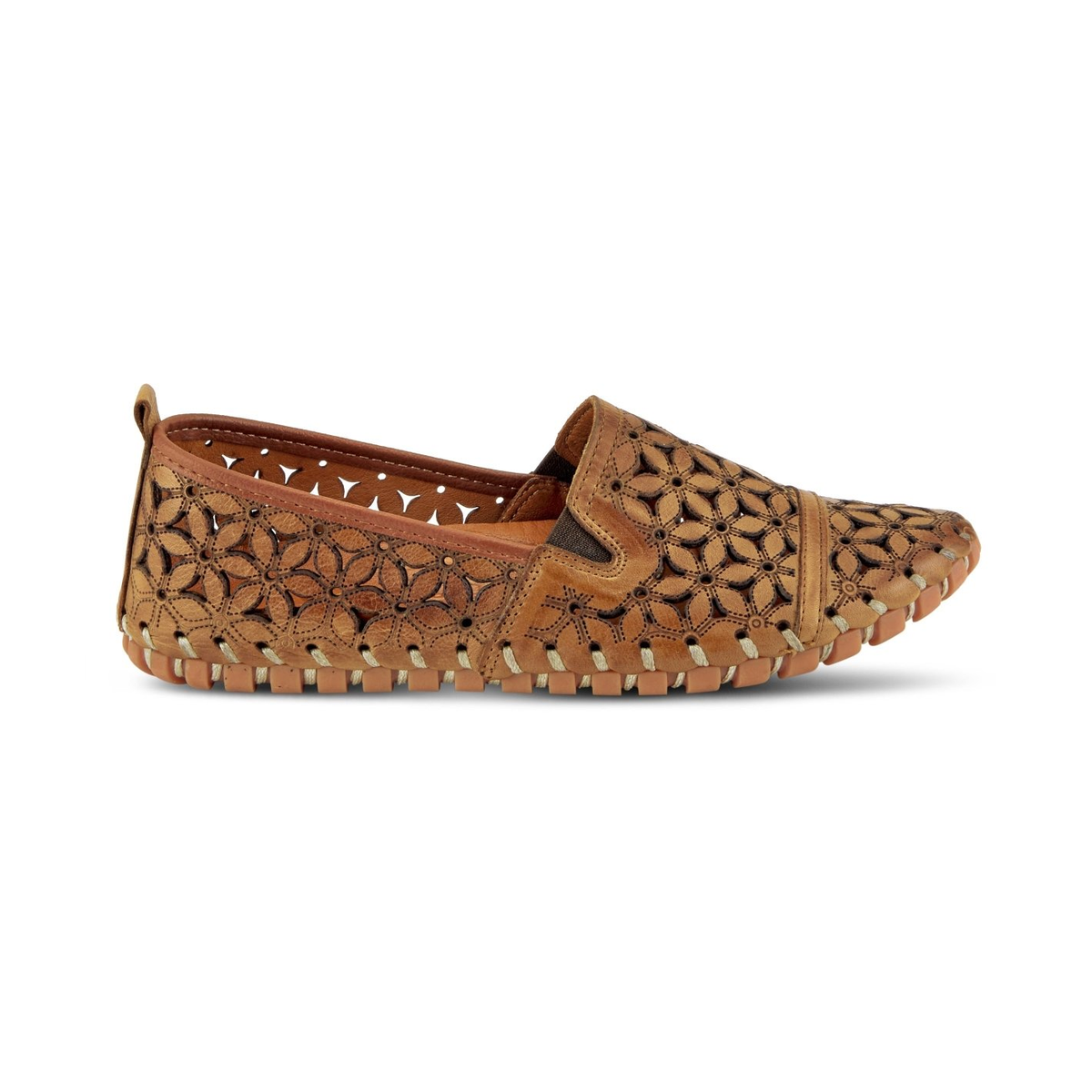 Spring Step Flowerflow Light Brown slip-on shoe, side view on white
