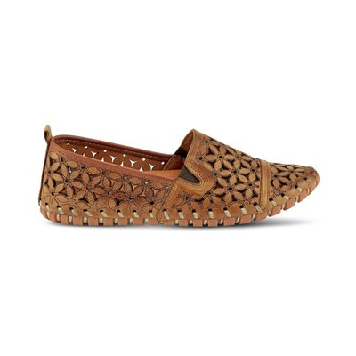 Spring Step Flowerflow Light Brown slip-on shoe, side view on white