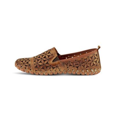 Spring Step Flowerflow Light Brown slip-on shoe, opposite side view on white