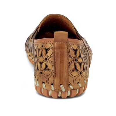 Spring Step Flowerflow Light Brown slip-on shoe, rear view on white