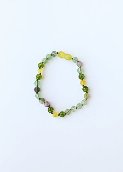 Raw Baltic Sea Amber + Fluorite + Peridot || Gemstone Necklace
