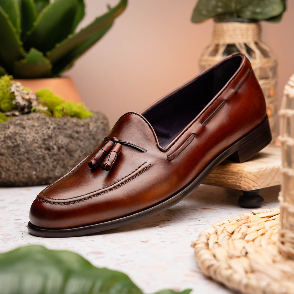 Zelli Italia 15-586-CGN FRANCO Italian Calfskin Tassel Loafer Cognac Top View