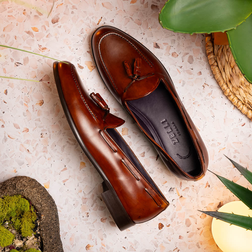 Zelli Italia 15-586-CGN FRANCO Italian Calfskin Tassel Loafer Cognac View 10