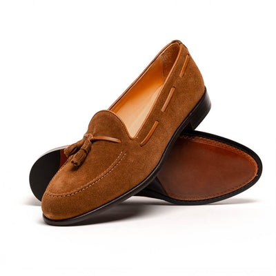 Zelli Italia 16-583-TAB FRANCO Suede Calfskin Tassel Loafer, Tobacco Angled View