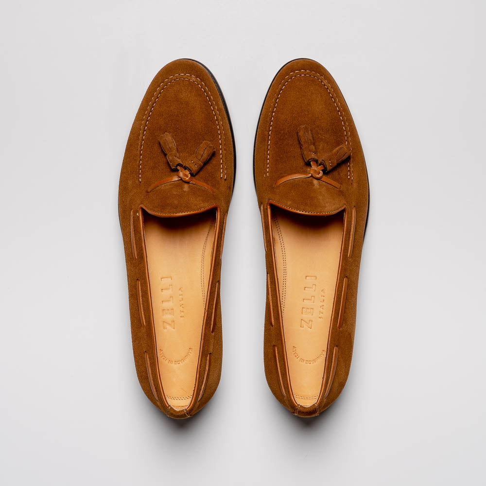 Zelli Italia 16-583-TAB FRANCO Suede Calfskin Tassel Loafer, Tobacco Detail View