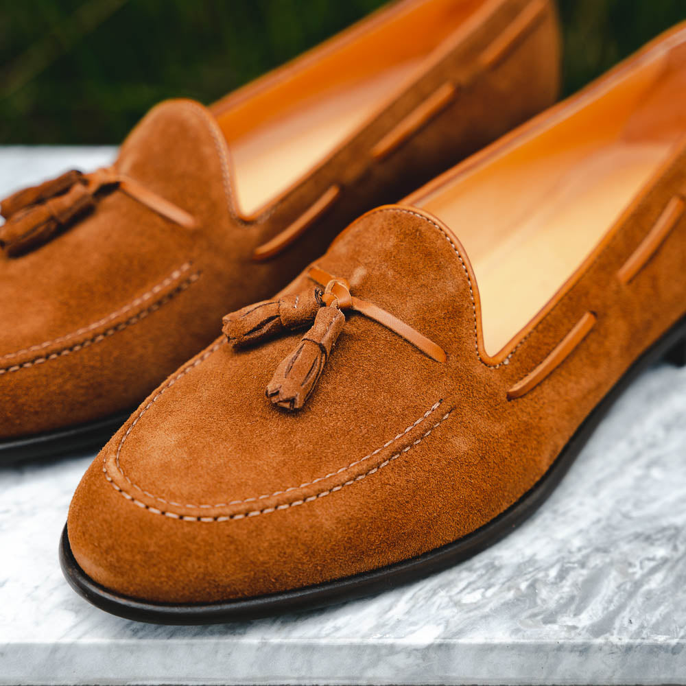 Zelli Italia 16-583-TAB FRANCO Suede Calfskin Tassel Loafer, Tobacco Bottom View