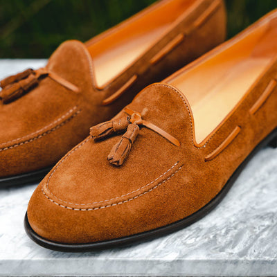 Zelli Italia 16-583-TAB FRANCO Suede Calfskin Tassel Loafer, Tobacco Bottom View