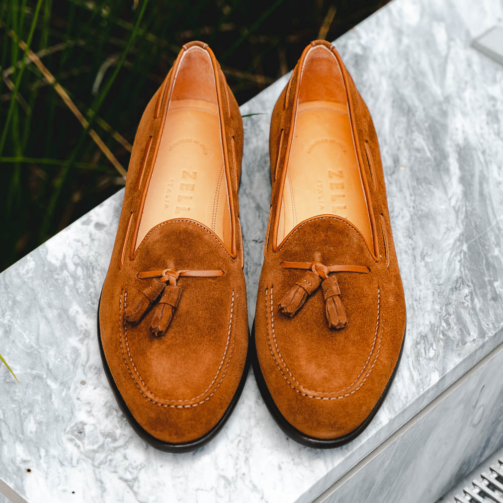 Zelli Italia 16-583-TAB FRANCO Suede Calfskin Tassel Loafer, Tobacco Lifestyle View