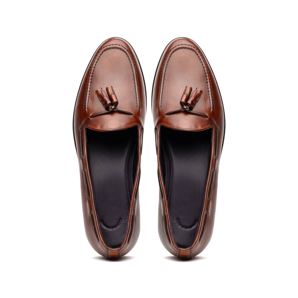 Zelli Italia 15-586-CGN FRANCO Italian Calfskin Tassel Loafer Cognac Back View