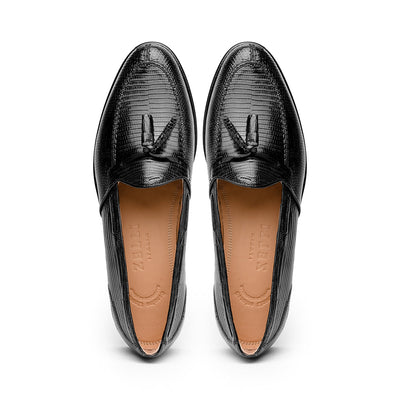Zelli Italia 14-580-BLK FRANCO Teju Lizard Tassel Loafer, Black Back View
