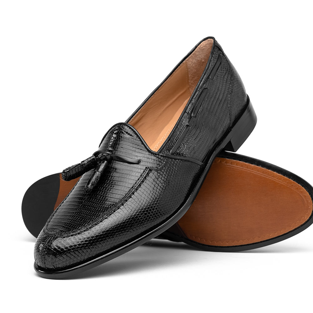 Zelli Italia 14-580-BLK FRANCO Teju Lizard Tassel Loafer, Black Side View