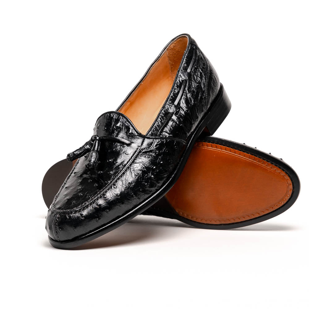 Zelli Italia 13-581-BLK FRANCO Ostrich Tassel Loafer, Black Side View