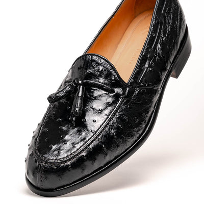 Zelli Italia 13-581-BLK FRANCO Ostrich Tassel Loafer, Black Angled View