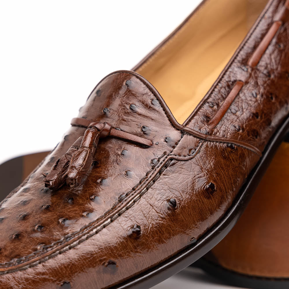 Zelli Italia 13-581-BRN FRANCO Ostrich Tassel Loafer, Brown Angled View