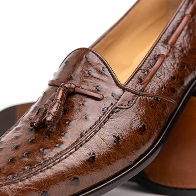 Zelli Italia 13-581-BRN FRANCO Ostrich Tassel Loafer, Brown Angled View