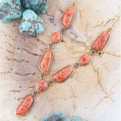 Genuine Orange Sponge Coral Golden Abstract Statement Necklace