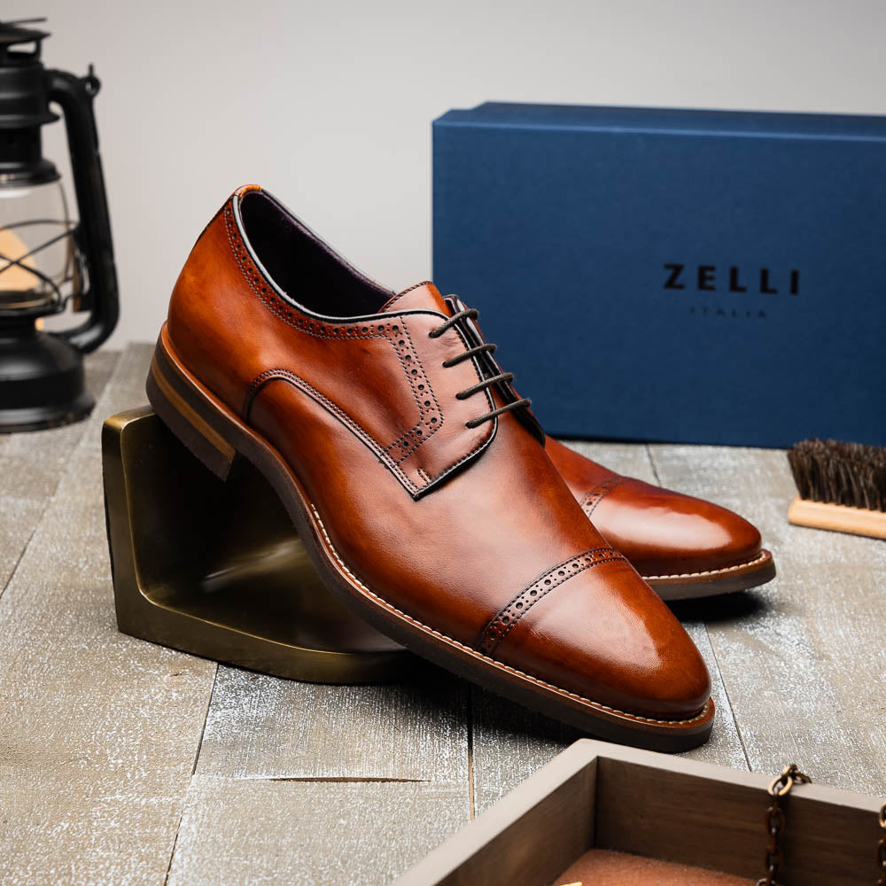 Zelli Italia Men's 25-548-CGN GIOVANNI Italian Calfskin Lace Up Cognac