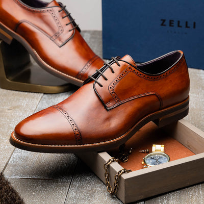 Zelli Italia Men's 25-548-CGN GIOVANNI Italian Calfskin Lace Up Cognac