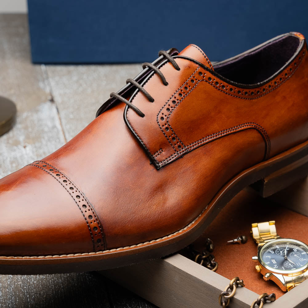 Zelli Italia Men's 25-548-CGN GIOVANNI Italian Calfskin Lace Up Cognac