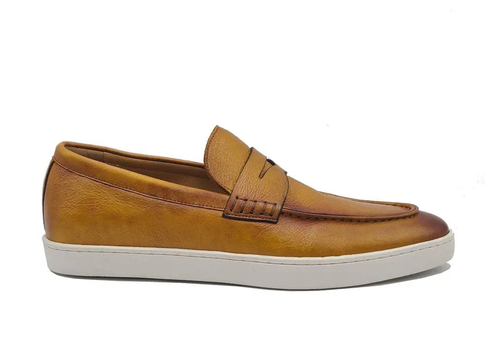 Carrucci Shoes Gorgeous Patina Burnished Penny Loafer Sneaker Calf Leather KS52915