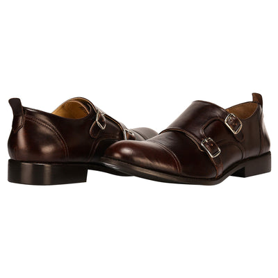 Gosling Leather Oxford Style Double Buckle Monk Straps Shoes For Men