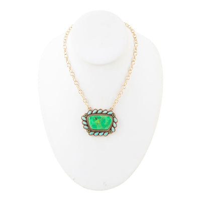 Legacy Lime Green and Blue Turquoise Golden Pendant Necklace