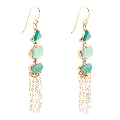 Green Multi Stone Golden Drop Earrings