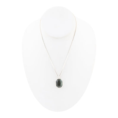 Hammered Green Seraphinite and Sterling Silver Pendant Necklace