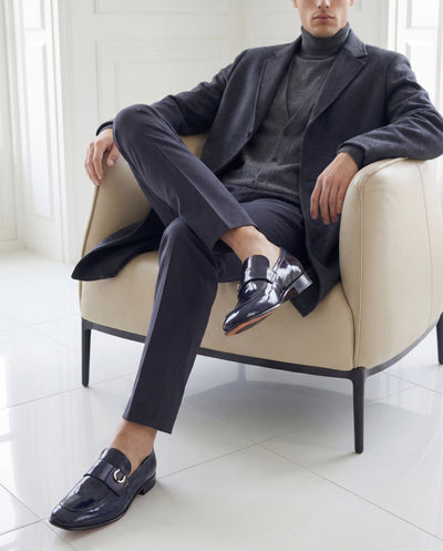 Vinci Leather The Blackwell Navy Patent Bit Loafer Men Shoe – product view 8