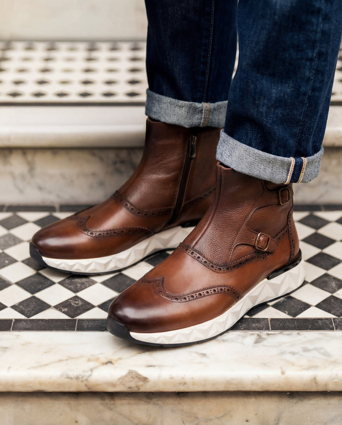 Vinci Leather The Stealth Wingtip Buckle Tan Leather Men Boot – product view 11