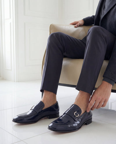 Vinci Leather The Blackwell Navy Patent Bit Loafer Men Shoe – product view 10