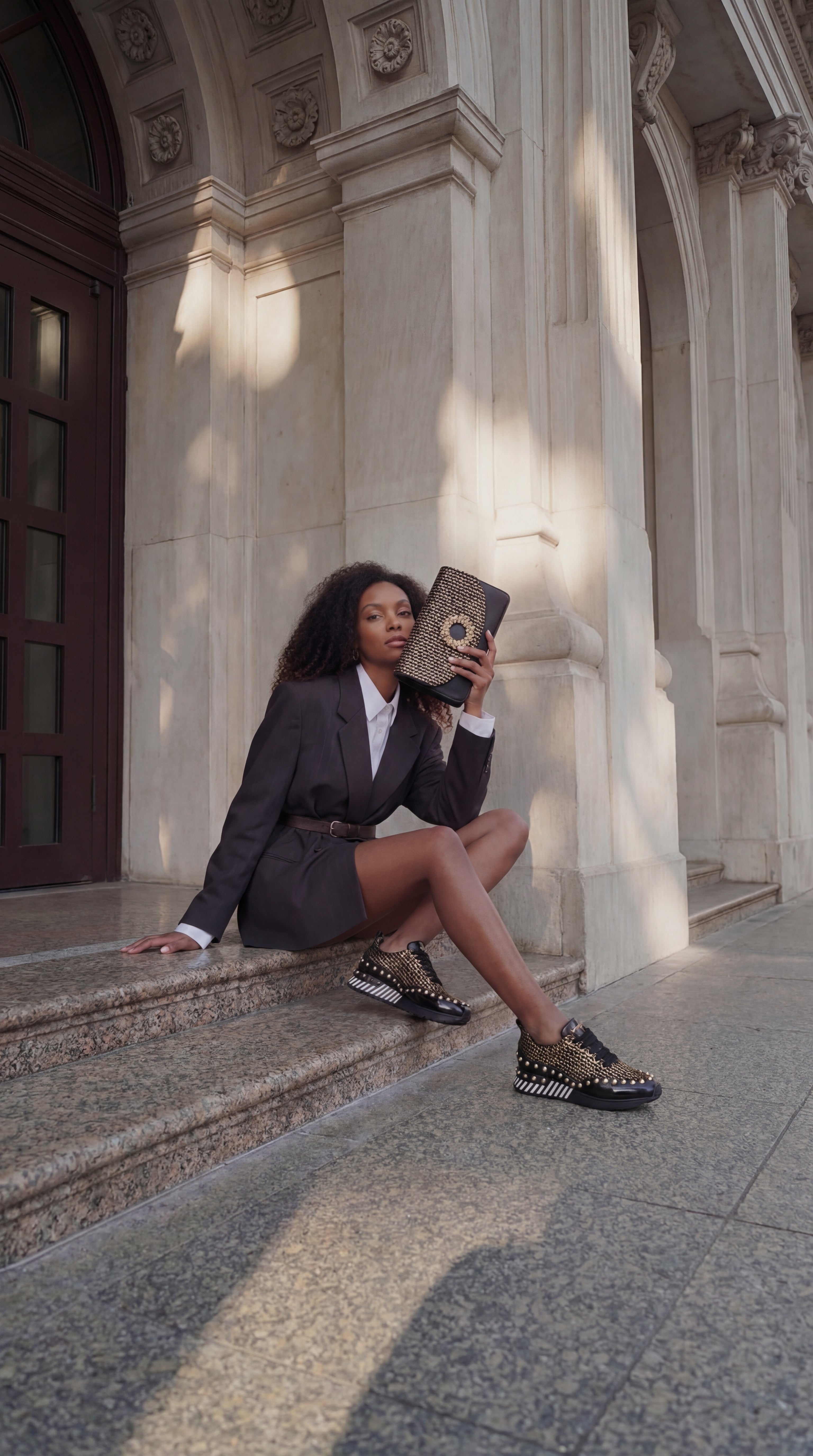 The Aurelia Black Gold Woven Leather Women Sneaker