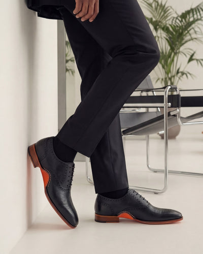Vinci Leather The Draco Handmade Black Semi Brogue Oxford Men Shoe – product view 10