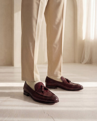 The Bethesda Burgundy Pyhtn Skin Leather Tassel Loafer Men Shoe