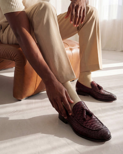 The Bethesda Burgundy Pyhtn Skin Leather Tassel Loafer Men Shoe