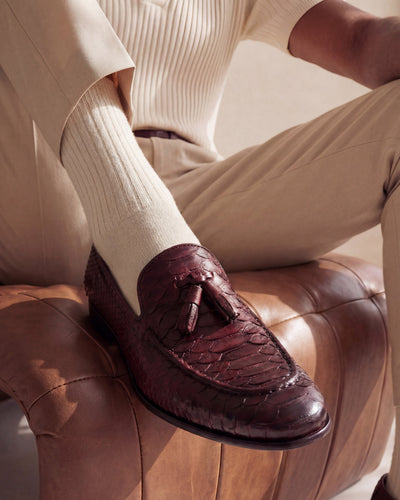 The Bethesda Burgundy Pyhtn Skin Leather Tassel Loafer Men Shoe