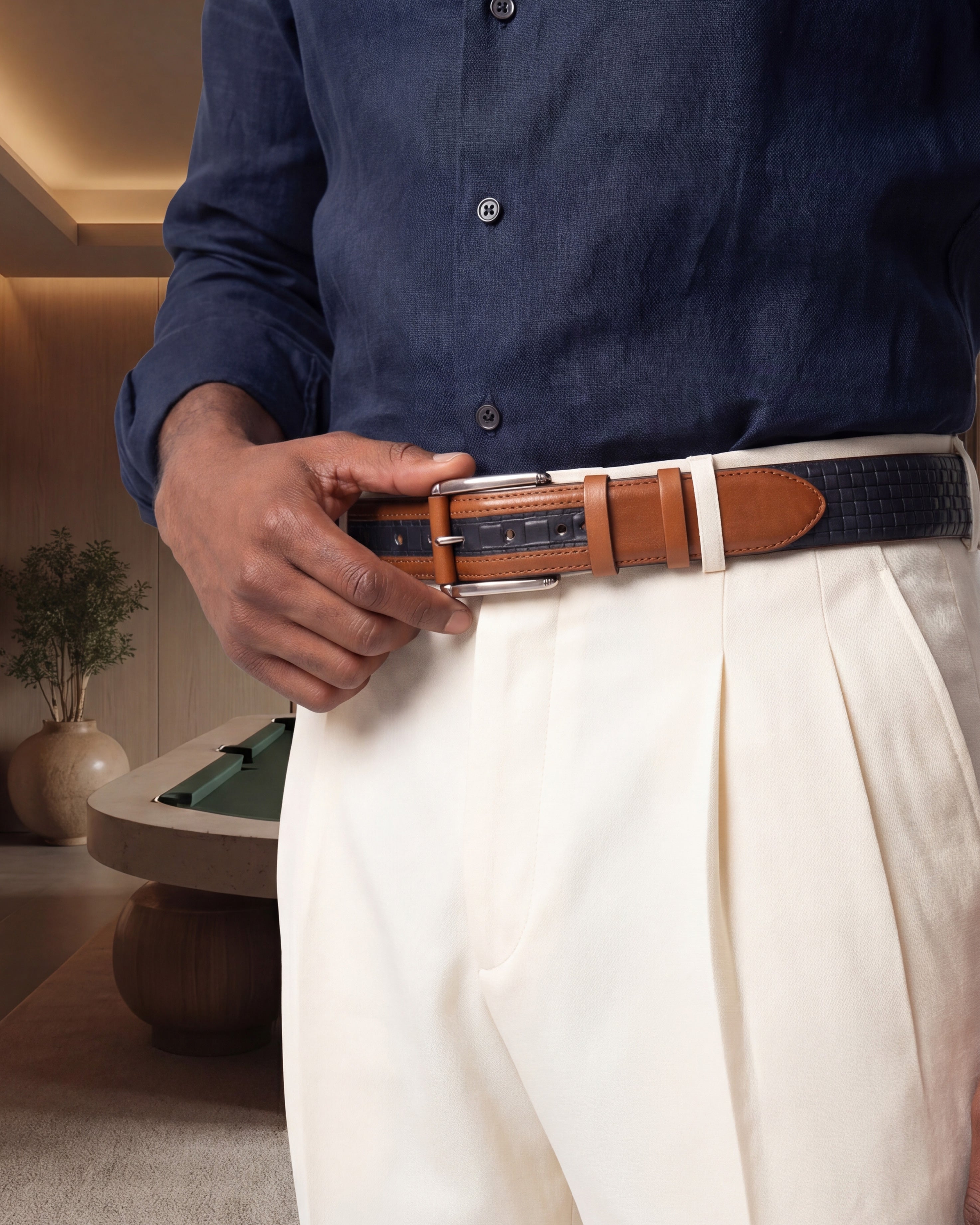 The Istanbul Tan & Navy Blue Leather Tassel Loafer Men Shoe