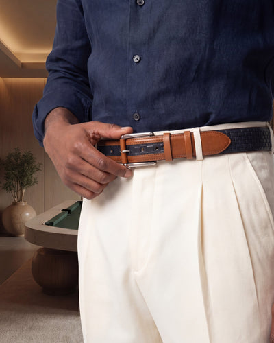 The Istanbul Tan & Navy Blue Leather Tassel Loafer Men Shoe