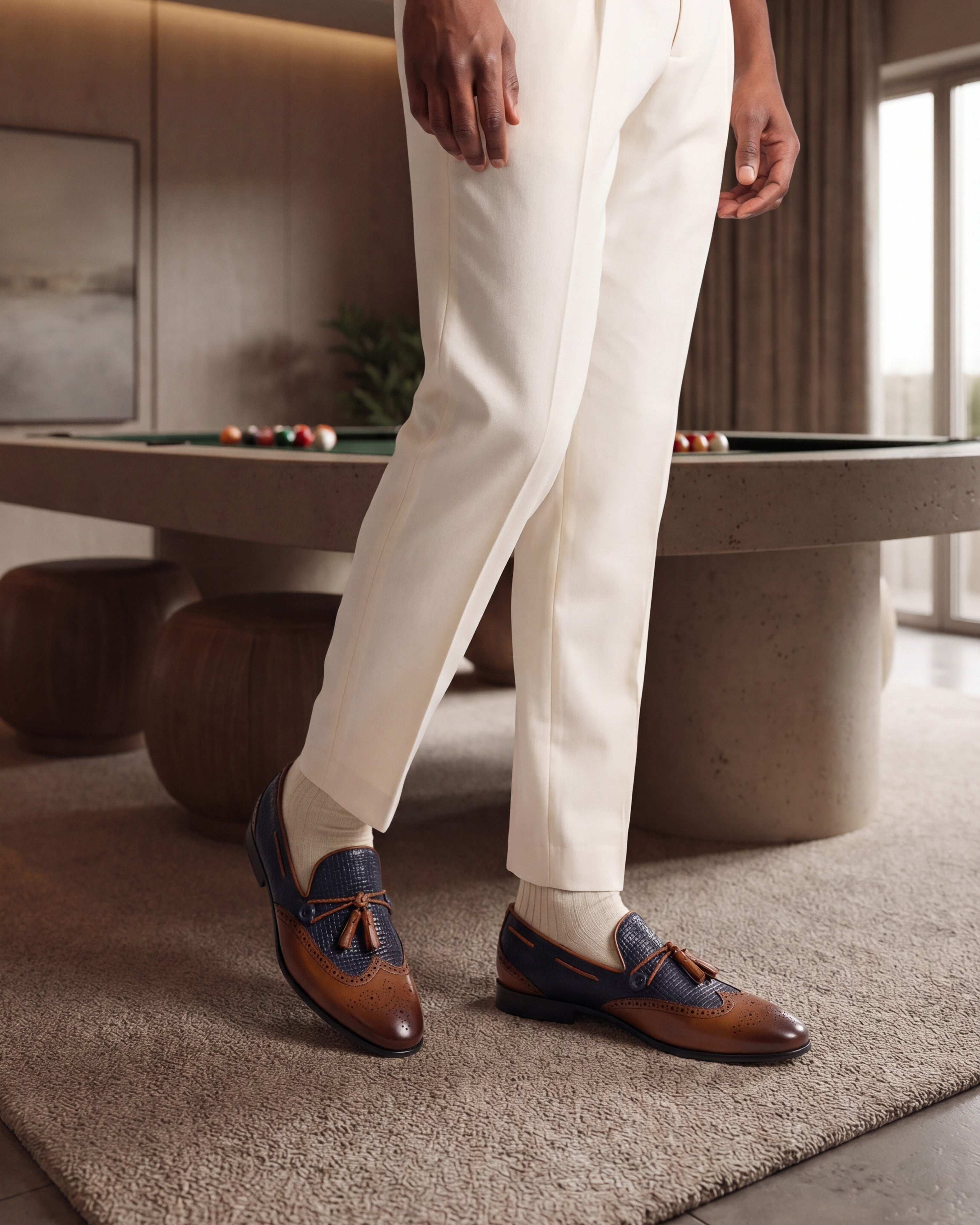 The Istanbul Tan & Navy Blue Leather Tassel Loafer Men Shoe