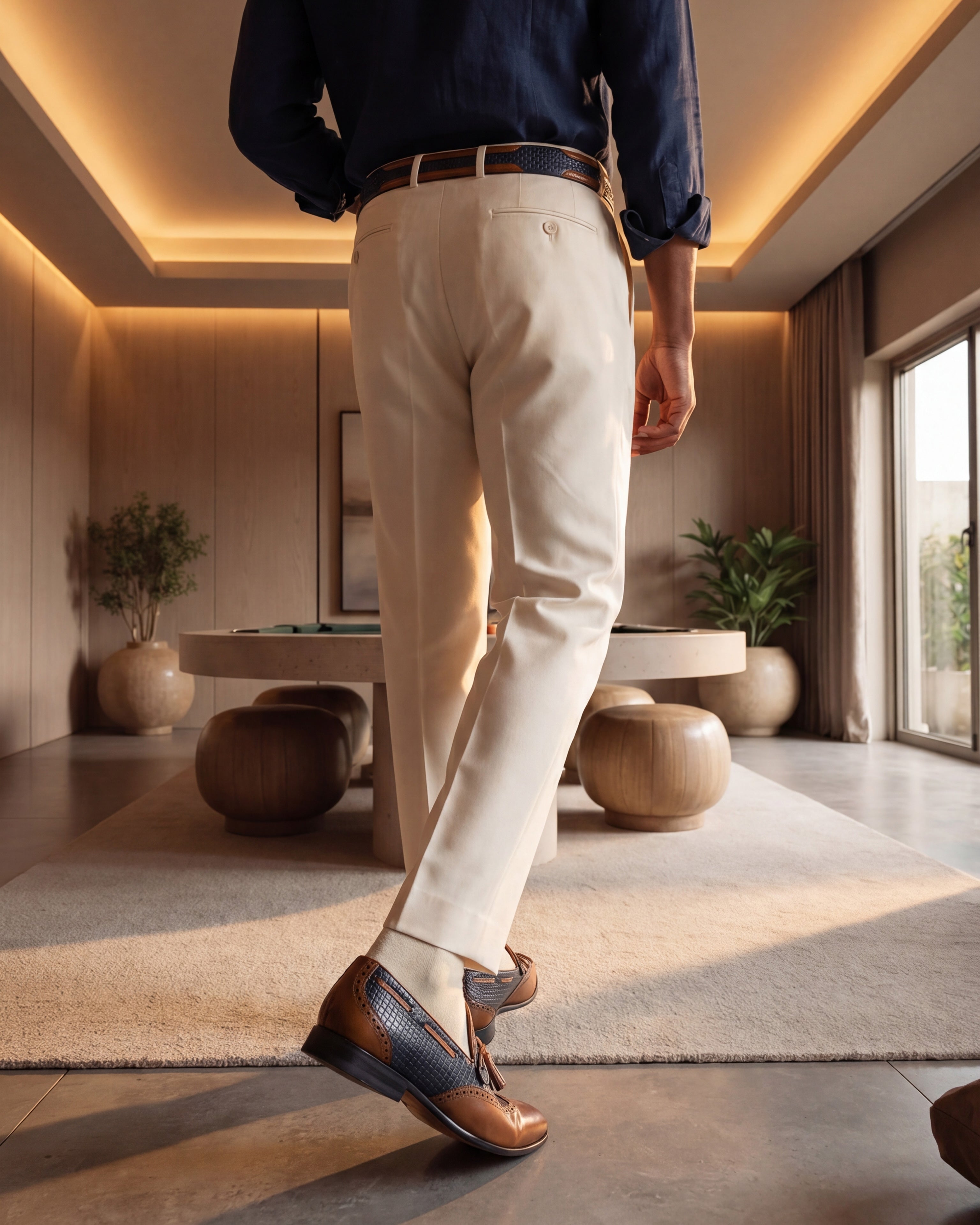 The Istanbul Tan & Navy Blue Leather Tassel Loafer Men Shoe