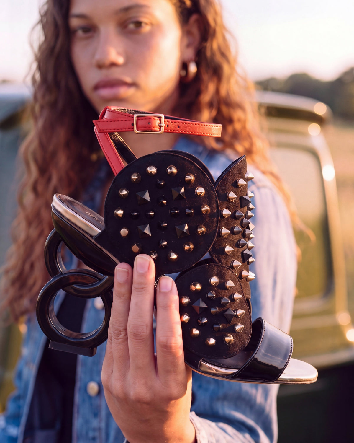 Vinci Leather The Infanta Black Spike Leather Ankle Strap Women Sandal – product view 17