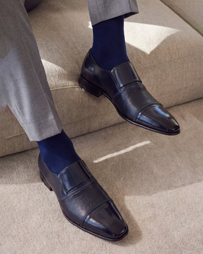 Vinci Leather The Everest Navy Leather Cap Toe Dress Loafer Men Shoe – product view 12