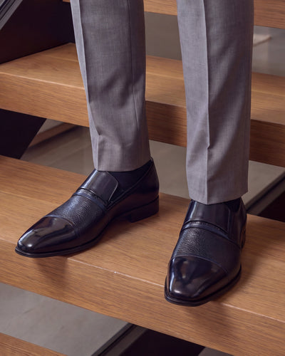 Vinci Leather The Everest Navy Leather Cap Toe Dress Loafer Men Shoe – product view 16