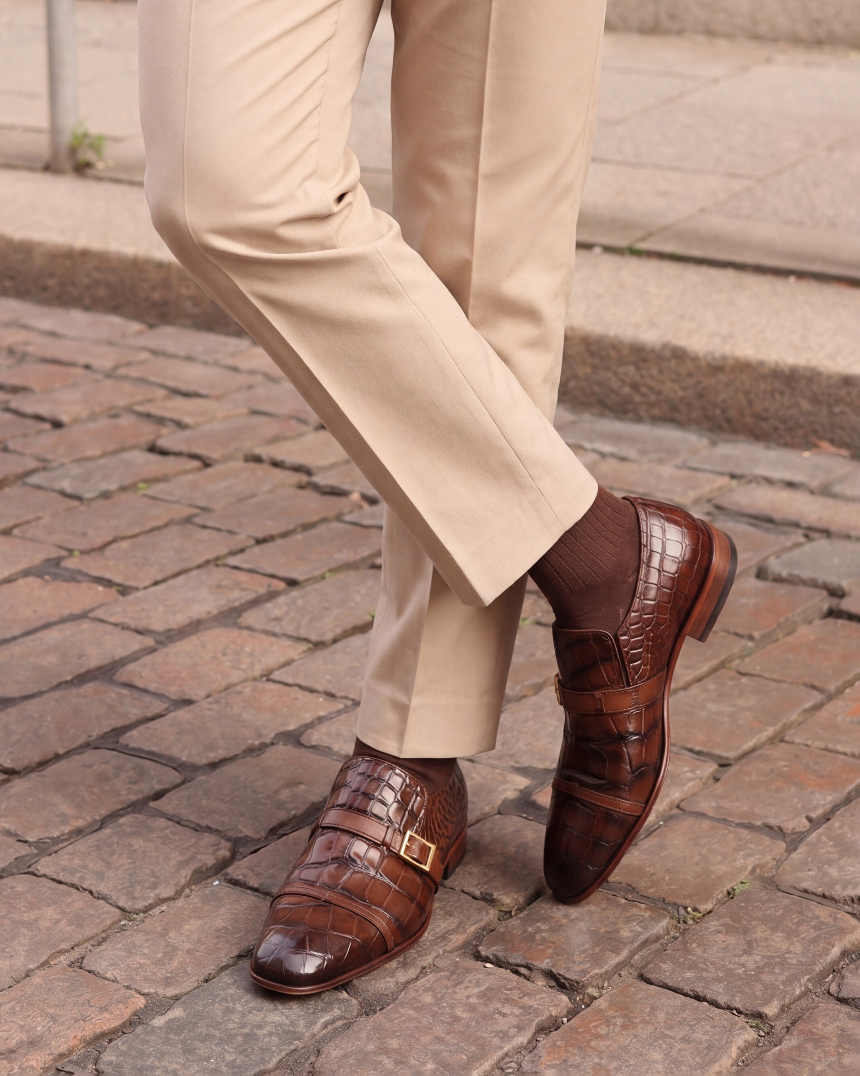 The Strat Single Monk Strap Cap Toe Brown Leather Handmade Men Shoe