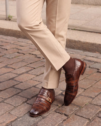 The Strat Single Monk Strap Cap Toe Brown Leather Handmade Men Shoe