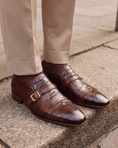 The Strat Single Monk Strap Cap Toe Brown Leather Handmade Men Shoe