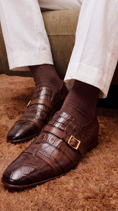 The Strat Single Monk Strap Cap Toe Brown Leather Handmade Men Shoe