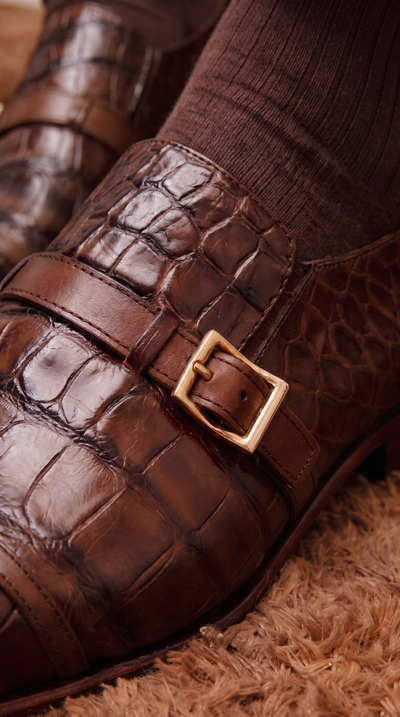 The Strat Single Monk Strap Cap Toe Brown Leather Handmade Men Shoe